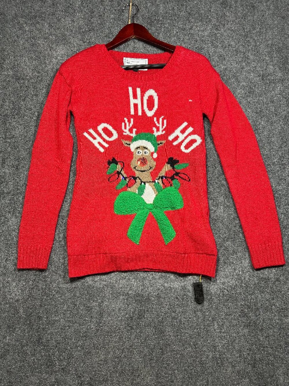 Sweater Womens Small Ugly Christmas Xmas Red Light Up Ho Ho Ho Reindeer flaw